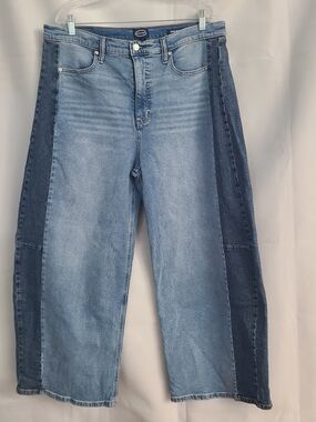 Scoop Sz 14 Blue Denim Casual Baggy Barrel 2 Tone Light Medium Wash Jeans